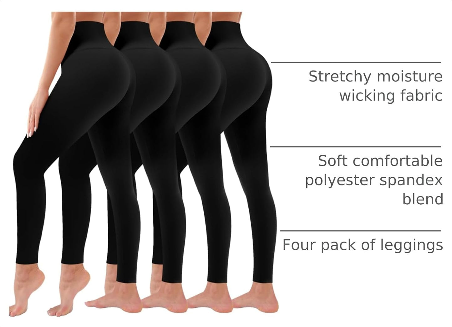 4 Pack Leggings for Women Butt Lift High Waisted Tummy Control No See-Through Yoga Pants Workout Running Leggings