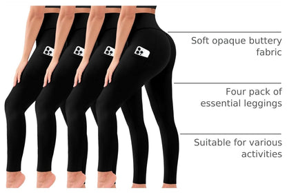4 Pack Leggings for Women Butt Lift High Waisted Tummy Control No See-Through Yoga Pants Workout Running Leggings