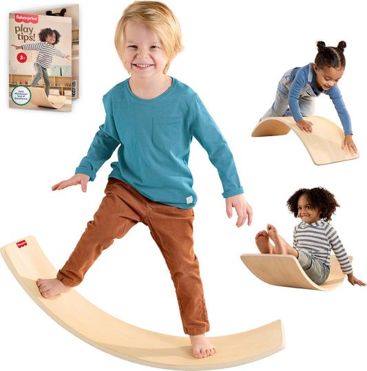 Wood Montessori Toy Rockin' Balance Board, American Montessori Society Seal of Excellence, 31.7-Inch Wooden Motor Skills Learning Activity for Kids Ages 3+ Years