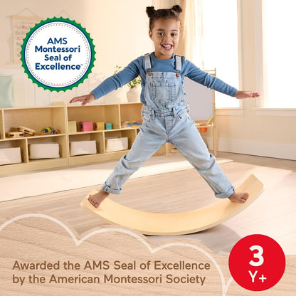 Wood Montessori Toy Rockin' Balance Board, American Montessori Society Seal of Excellence, 31.7-Inch Wooden Motor Skills Learning Activity for Kids Ages 3+ Years