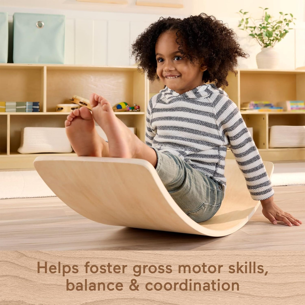 Wood Montessori Toy Rockin' Balance Board, American Montessori Society Seal of Excellence, 31.7-Inch Wooden Motor Skills Learning Activity for Kids Ages 3+ Years