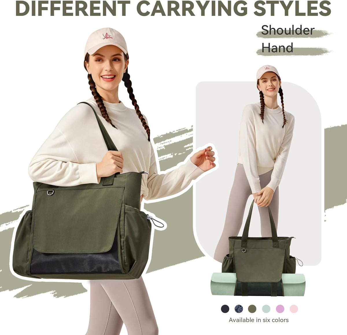 WLLWOO Gym Tote Bag Thick Yoga Mat Bag with Breathable Mesh Holder Carryall Waterproof Wet Pocket for Pilates Travel Beach Workout Women
