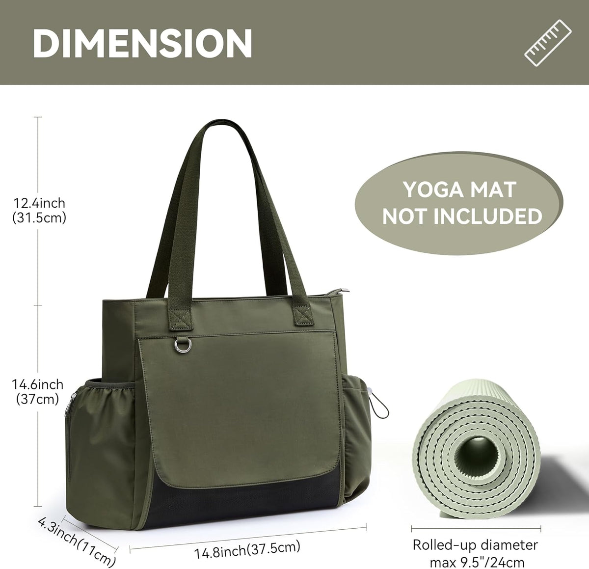 WLLWOO Gym Tote Bag Thick Yoga Mat Bag with Breathable Mesh Holder Carryall Waterproof Wet Pocket for Pilates Travel Beach Workout Women