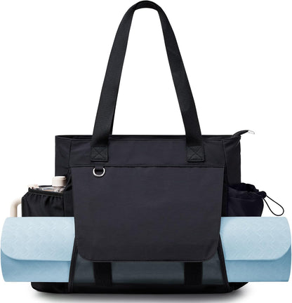 WLLWOO Gym Tote Bag Thick Yoga Mat Bag with Breathable Mesh Holder Carryall Waterproof Wet Pocket for Pilates Travel Beach Workout Women