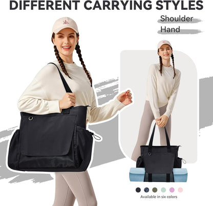 WLLWOO Gym Tote Bag Thick Yoga Mat Bag with Breathable Mesh Holder Carryall Waterproof Wet Pocket for Pilates Travel Beach Workout Women