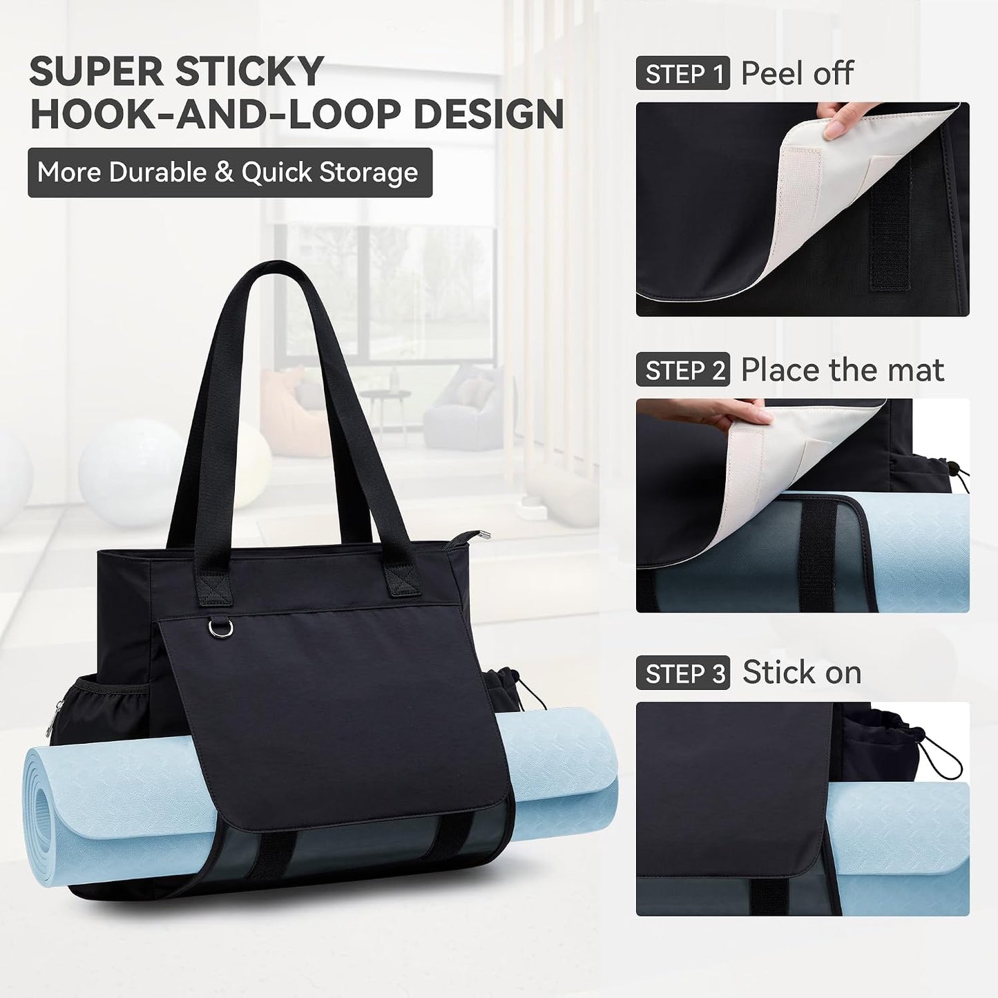 WLLWOO Gym Tote Bag Thick Yoga Mat Bag with Breathable Mesh Holder Carryall Waterproof Wet Pocket for Pilates Travel Beach Workout Women