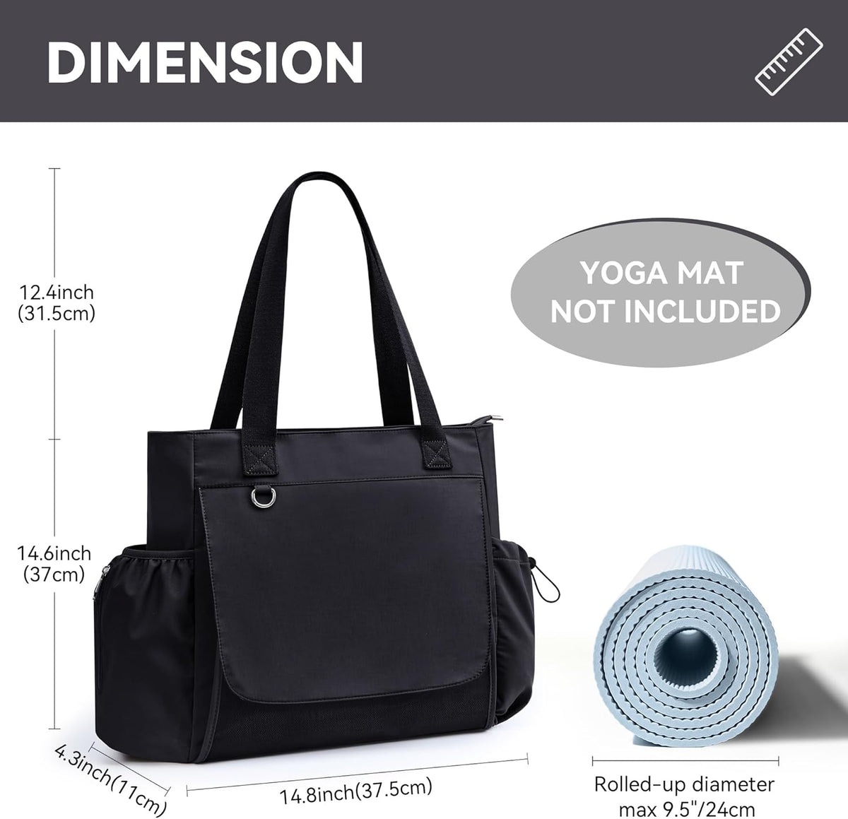 WLLWOO Gym Tote Bag Thick Yoga Mat Bag with Breathable Mesh Holder Carryall Waterproof Wet Pocket for Pilates Travel Beach Workout Women