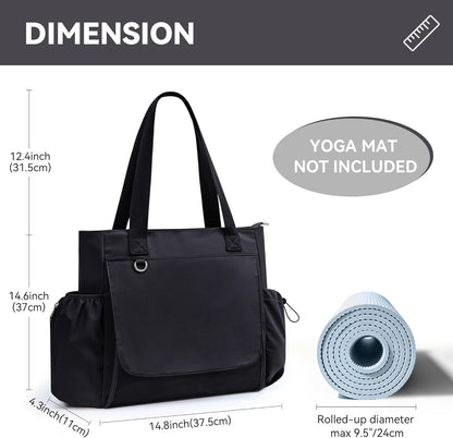 WLLWOO Gym Tote Bag Thick Yoga Mat Bag with Breathable Mesh Holder Carryall Waterproof Wet Pocket for Pilates Travel Beach Workout Women