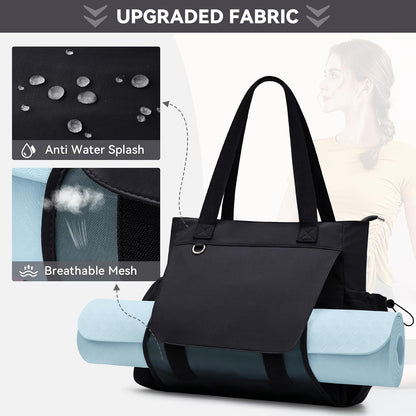 WLLWOO Gym Tote Bag Thick Yoga Mat Bag with Breathable Mesh Holder Carryall Waterproof Wet Pocket for Pilates Travel Beach Workout Women
