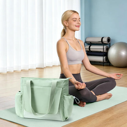 WLLWOO Gym Tote Bag Thick Yoga Mat Bag with Breathable Mesh Holder Carryall Waterproof Wet Pocket for Pilates Travel Beach Workout Women