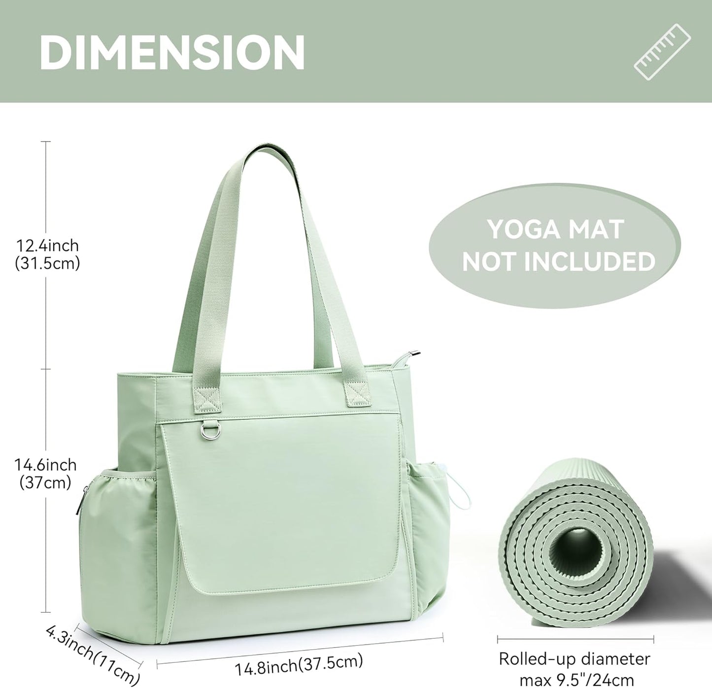 WLLWOO Gym Tote Bag Thick Yoga Mat Bag with Breathable Mesh Holder Carryall Waterproof Wet Pocket for Pilates Travel Beach Workout Women