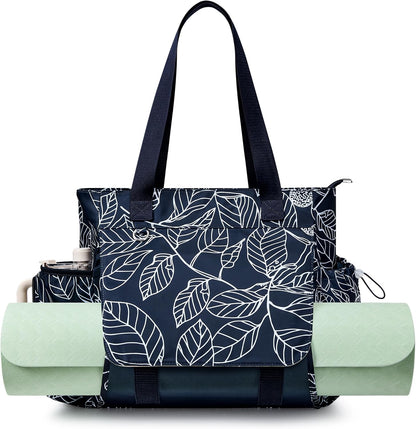 WLLWOO Gym Tote Bag Thick Yoga Mat Bag with Breathable Mesh Holder Carryall Waterproof Wet Pocket for Pilates Travel Beach Workout Women