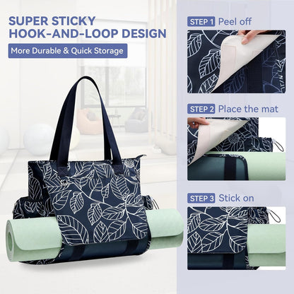 WLLWOO Gym Tote Bag Thick Yoga Mat Bag with Breathable Mesh Holder Carryall Waterproof Wet Pocket for Pilates Travel Beach Workout Women