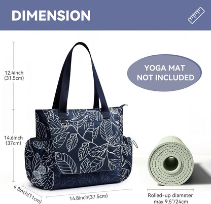 WLLWOO Gym Tote Bag Thick Yoga Mat Bag with Breathable Mesh Holder Carryall Waterproof Wet Pocket for Pilates Travel Beach Workout Women