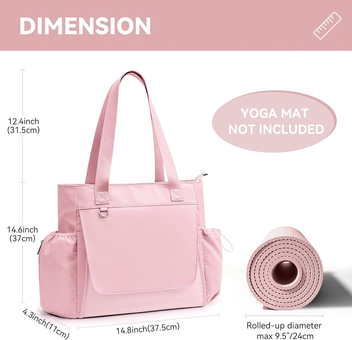 WLLWOO Gym Tote Bag Thick Yoga Mat Bag with Breathable Mesh Holder Carryall Waterproof Wet Pocket for Pilates Travel Beach Workout Women