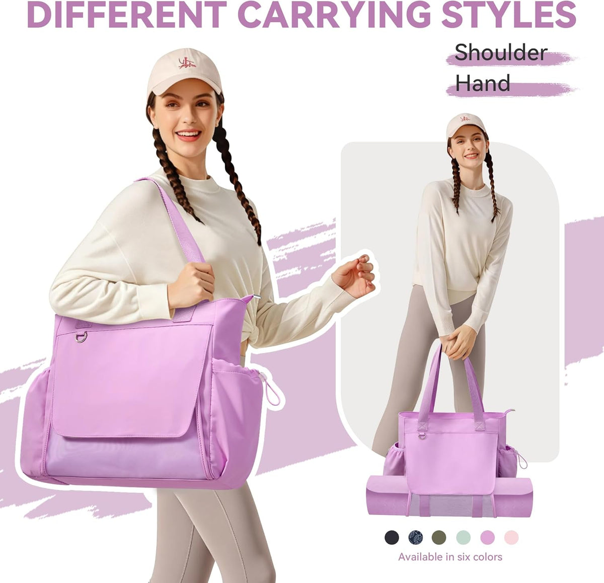WLLWOO Gym Tote Bag Thick Yoga Mat Bag with Breathable Mesh Holder Carryall Waterproof Wet Pocket for Pilates Travel Beach Workout Women