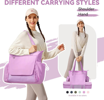 WLLWOO Gym Tote Bag Thick Yoga Mat Bag with Breathable Mesh Holder Carryall Waterproof Wet Pocket for Pilates Travel Beach Workout Women