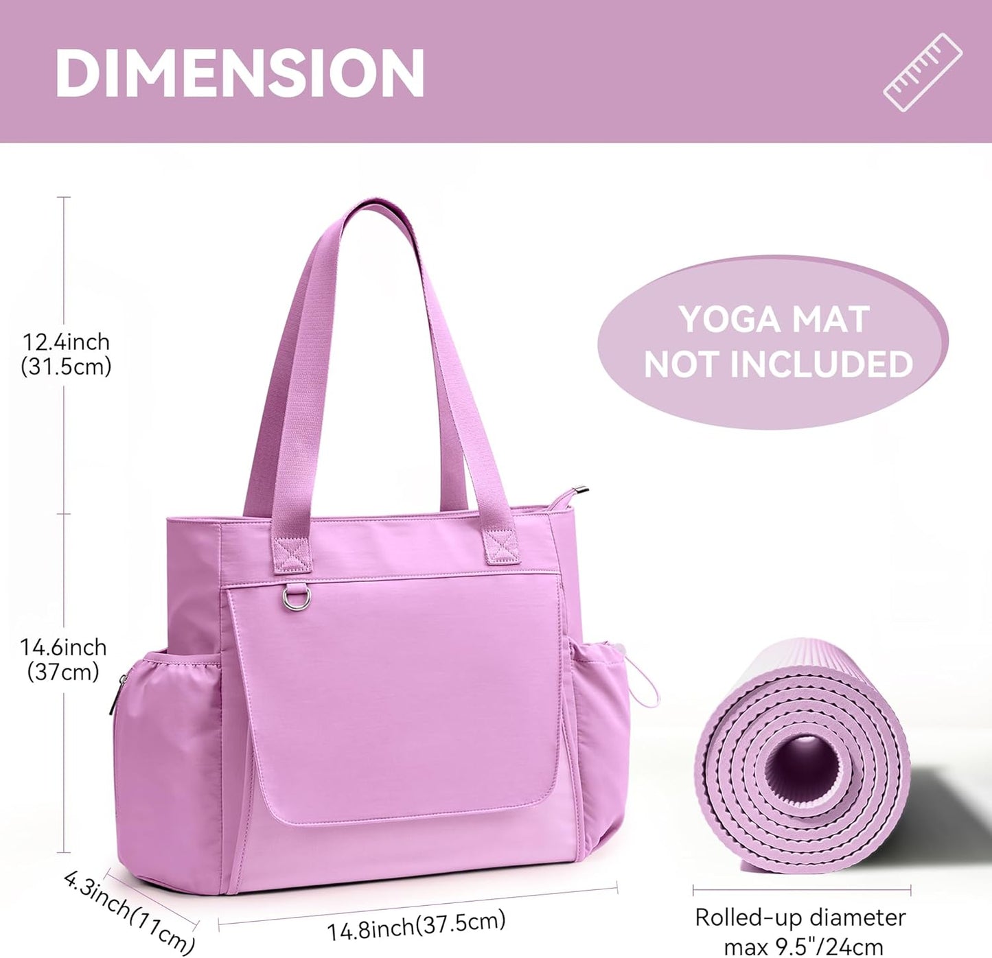 WLLWOO Gym Tote Bag Thick Yoga Mat Bag with Breathable Mesh Holder Carryall Waterproof Wet Pocket for Pilates Travel Beach Workout Women