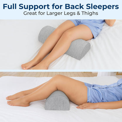 Knee Pillow for Back Sleeping – Half Moon Bolster Pillow for Legs, Under Knee Pillow for Sleeping on Back, Memory Foam Leg Pillow for Back Pain, White