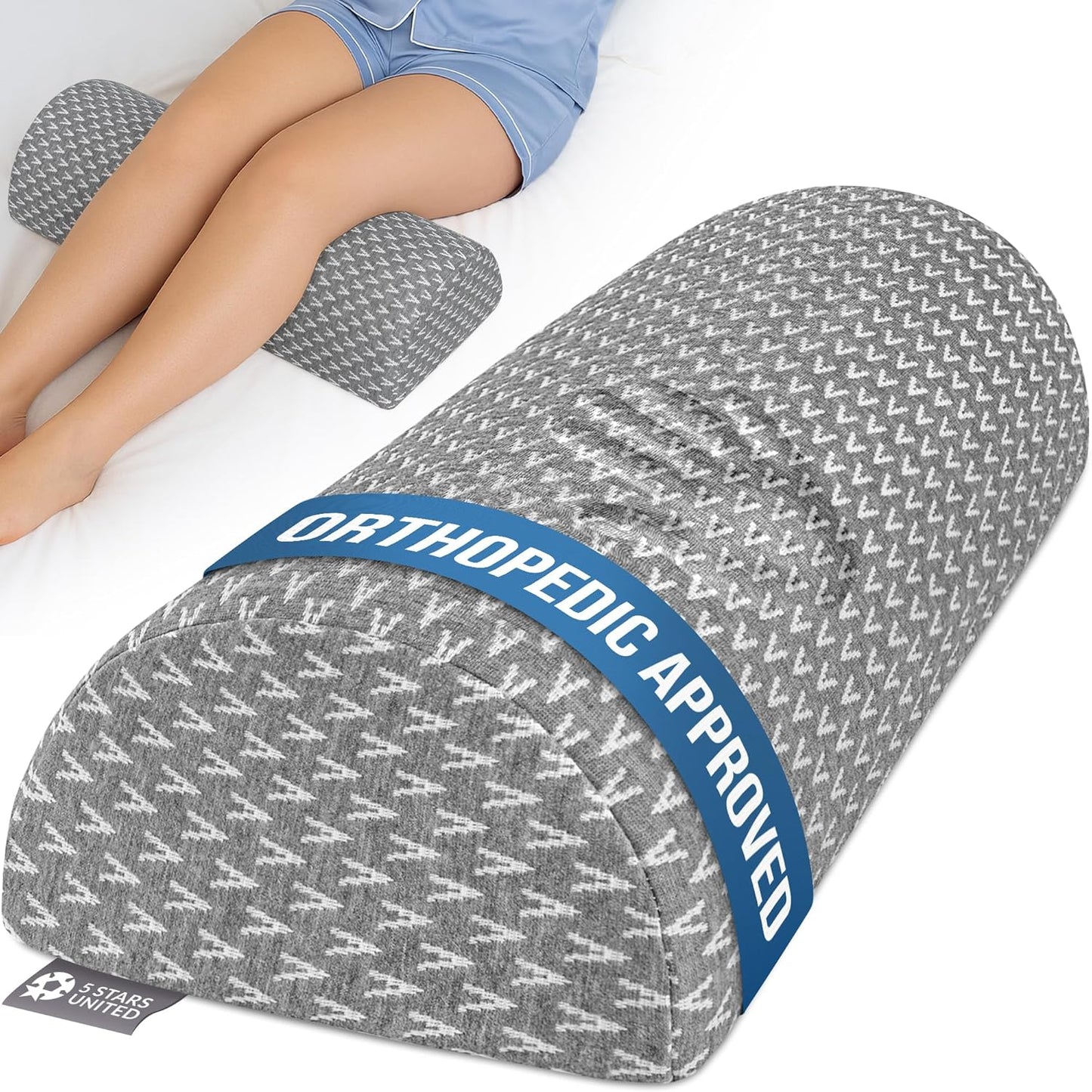 Knee Pillow for Back Sleeping – Half Moon Bolster Pillow for Legs, Under Knee Pillow for Sleeping on Back, Memory Foam Leg Pillow for Back Pain, White