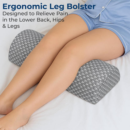 Knee Pillow for Back Sleeping – Half Moon Bolster Pillow for Legs, Under Knee Pillow for Sleeping on Back, Memory Foam Leg Pillow for Back Pain, White