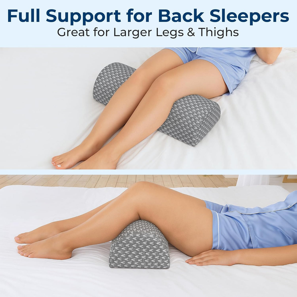 Knee Pillow for Back Sleeping – Half Moon Bolster Pillow for Legs, Under Knee Pillow for Sleeping on Back, Memory Foam Leg Pillow for Back Pain, White