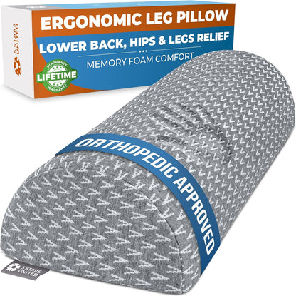 Knee Pillow for Back Sleeping – Half Moon Bolster Pillow for Legs, Under Knee Pillow for Sleeping on Back, Memory Foam Leg Pillow for Back Pain, White