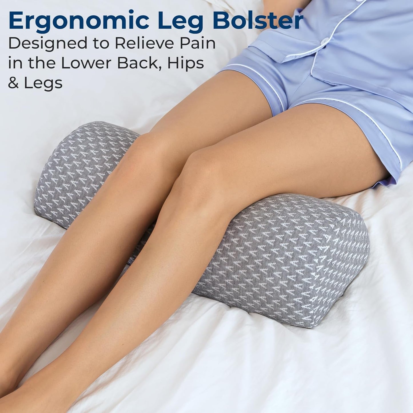 Knee Pillow for Back Sleeping – Half Moon Bolster Pillow for Legs, Under Knee Pillow for Sleeping on Back, Memory Foam Leg Pillow for Back Pain, White