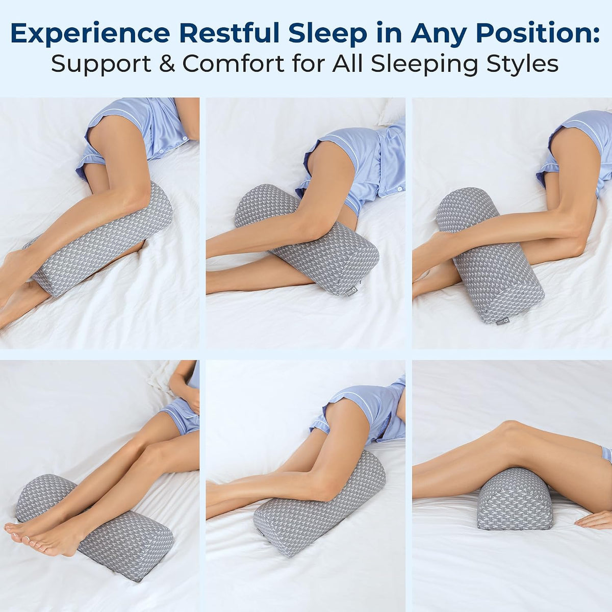 Knee Pillow for Back Sleeping – Half Moon Bolster Pillow for Legs, Under Knee Pillow for Sleeping on Back, Memory Foam Leg Pillow for Back Pain, White