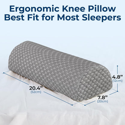 Knee Pillow for Back Sleeping – Half Moon Bolster Pillow for Legs, Under Knee Pillow for Sleeping on Back, Memory Foam Leg Pillow for Back Pain, White