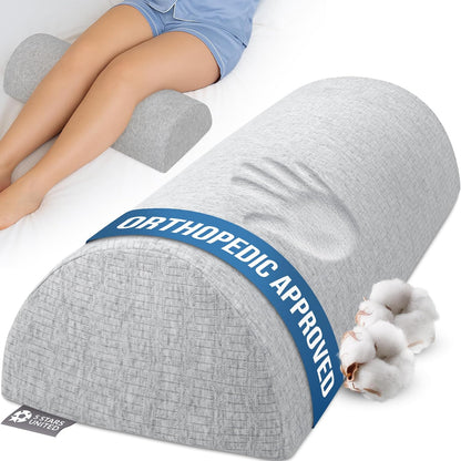 Knee Pillow for Back Sleeping – Half Moon Bolster Pillow for Legs, Under Knee Pillow for Sleeping on Back, Memory Foam Leg Pillow for Back Pain, White
