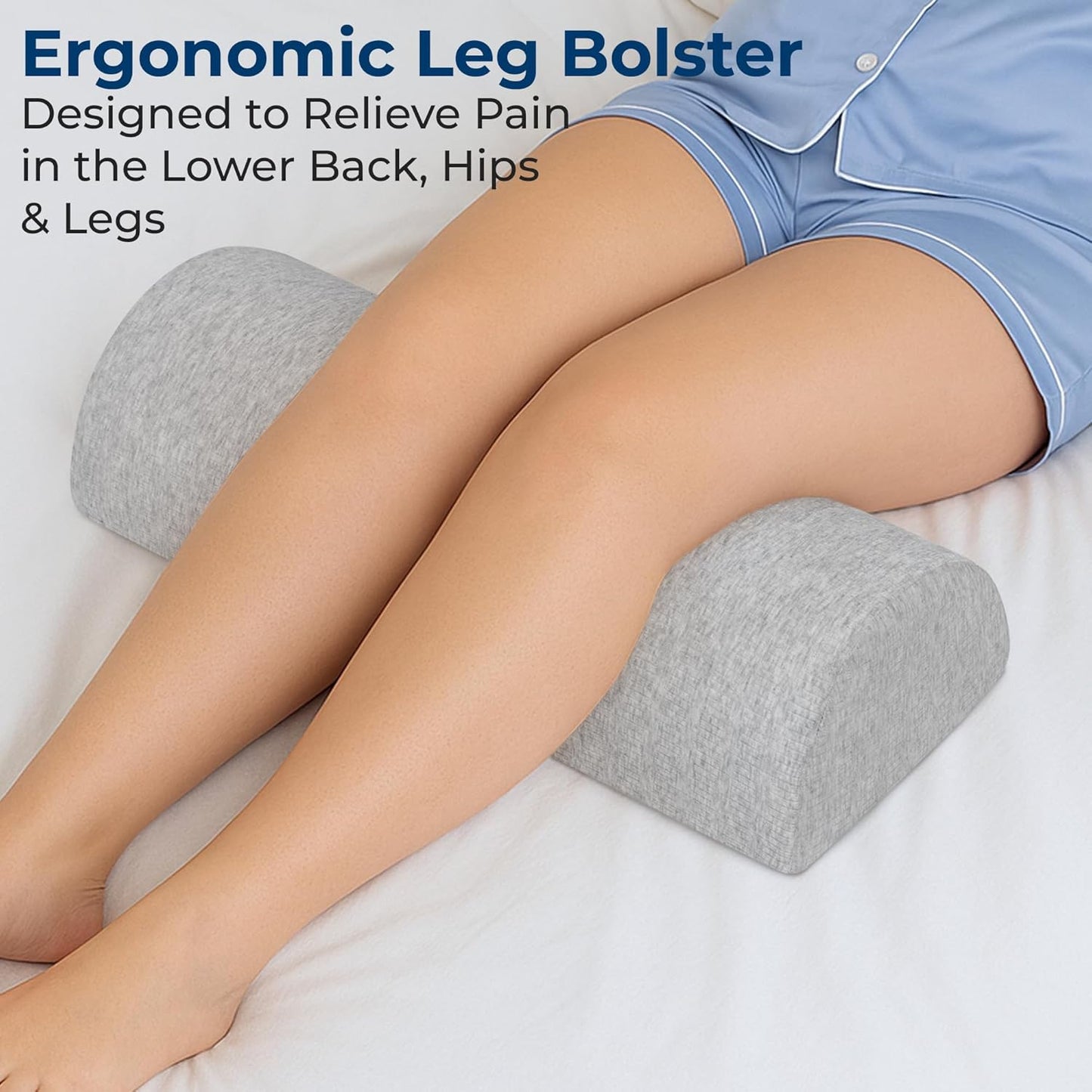 Knee Pillow for Back Sleeping – Half Moon Bolster Pillow for Legs, Under Knee Pillow for Sleeping on Back, Memory Foam Leg Pillow for Back Pain, White