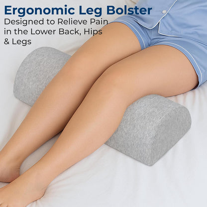 Knee Pillow for Back Sleeping – Half Moon Bolster Pillow for Legs, Under Knee Pillow for Sleeping on Back, Memory Foam Leg Pillow for Back Pain, White