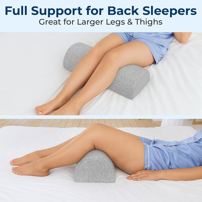 Knee Pillow for Back Sleeping – Half Moon Bolster Pillow for Legs, Under Knee Pillow for Sleeping on Back, Memory Foam Leg Pillow for Back Pain, White