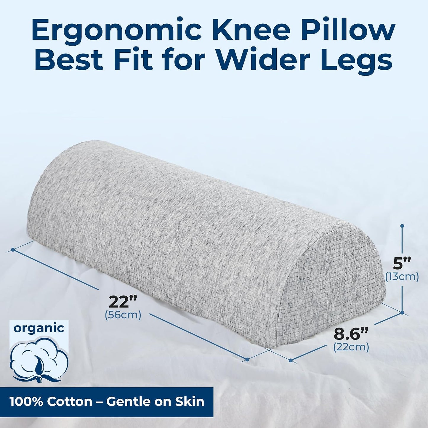 Knee Pillow for Back Sleeping – Half Moon Bolster Pillow for Legs, Under Knee Pillow for Sleeping on Back, Memory Foam Leg Pillow for Back Pain, White