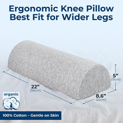 Knee Pillow for Back Sleeping – Half Moon Bolster Pillow for Legs, Under Knee Pillow for Sleeping on Back, Memory Foam Leg Pillow for Back Pain, White