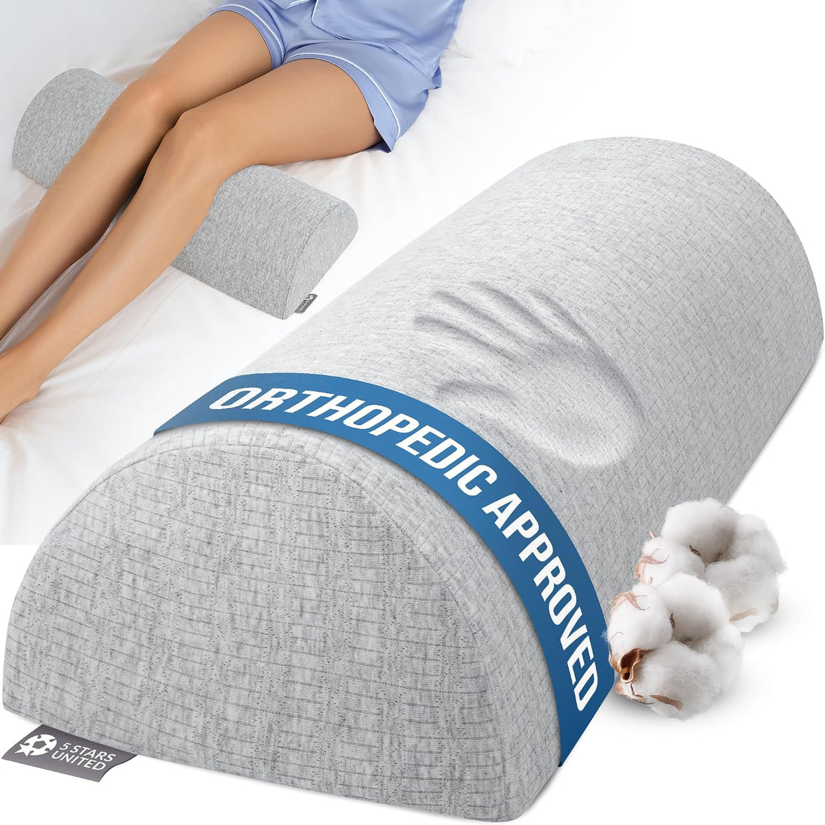 Knee Pillow for Back Sleeping – Half Moon Bolster Pillow for Legs, Under Knee Pillow for Sleeping on Back, Memory Foam Leg Pillow for Back Pain, White