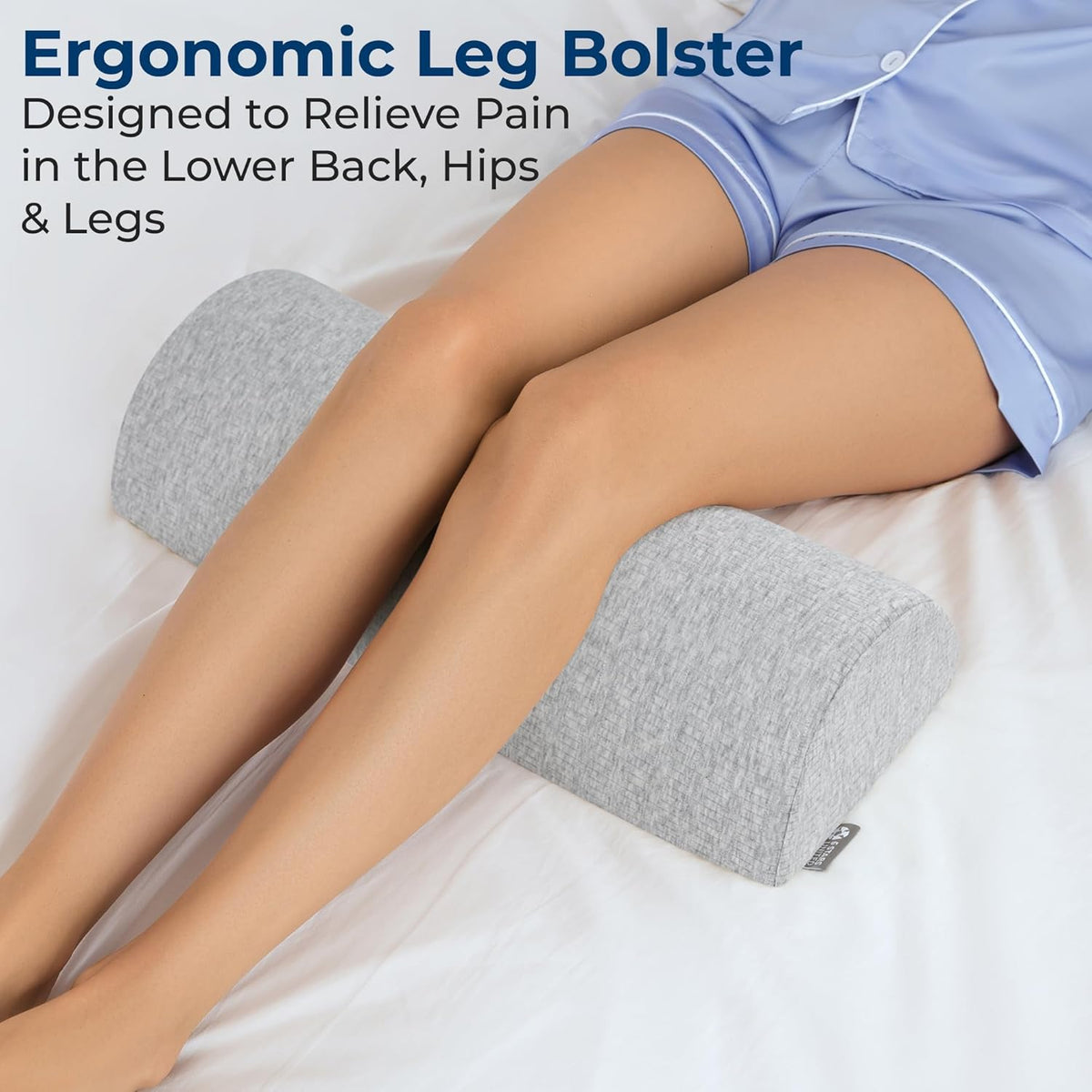 Knee Pillow for Back Sleeping – Half Moon Bolster Pillow for Legs, Under Knee Pillow for Sleeping on Back, Memory Foam Leg Pillow for Back Pain, White