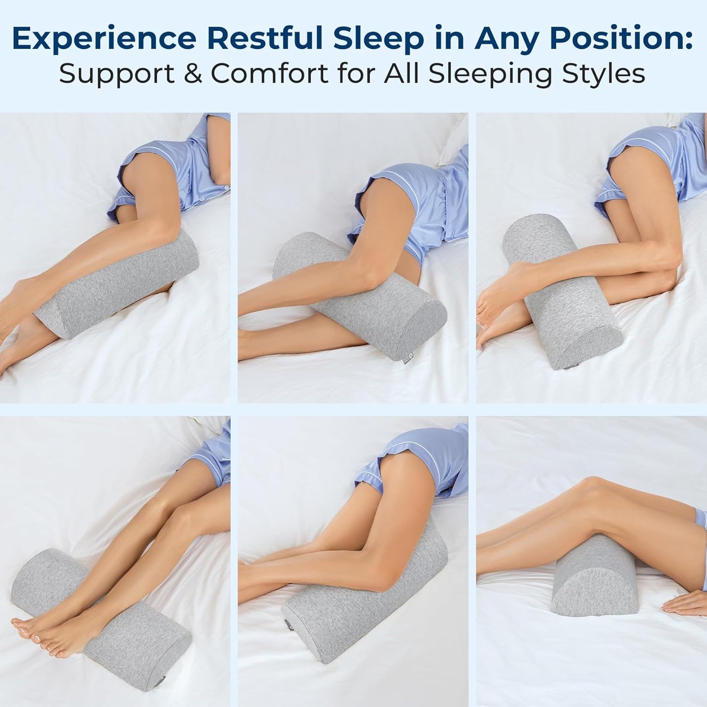 Knee Pillow for Back Sleeping – Half Moon Bolster Pillow for Legs, Under Knee Pillow for Sleeping on Back, Memory Foam Leg Pillow for Back Pain, White