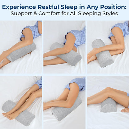 Knee Pillow for Back Sleeping – Half Moon Bolster Pillow for Legs, Under Knee Pillow for Sleeping on Back, Memory Foam Leg Pillow for Back Pain, White