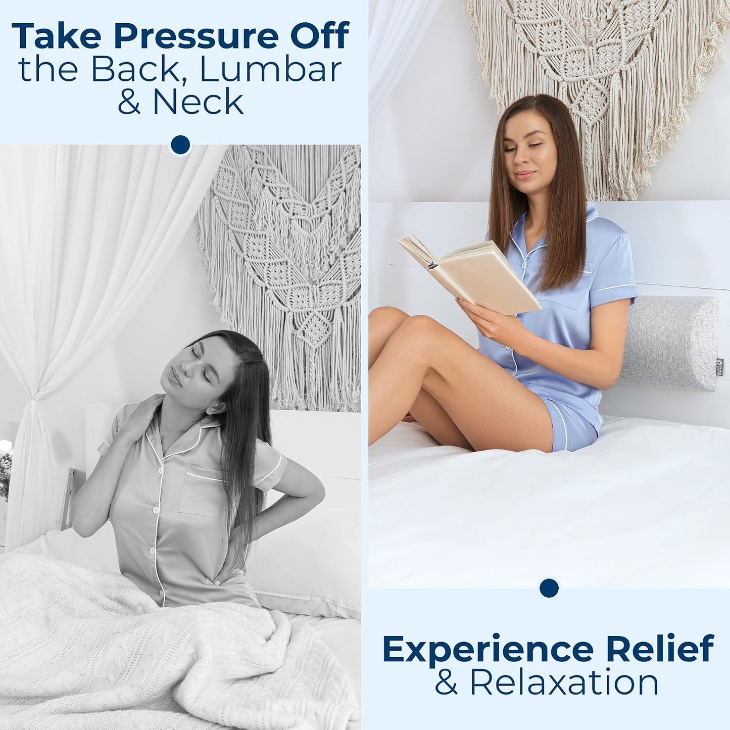 Knee Pillow for Back Sleeping – Half Moon Bolster Pillow for Legs, Under Knee Pillow for Sleeping on Back, Memory Foam Leg Pillow for Back Pain, White