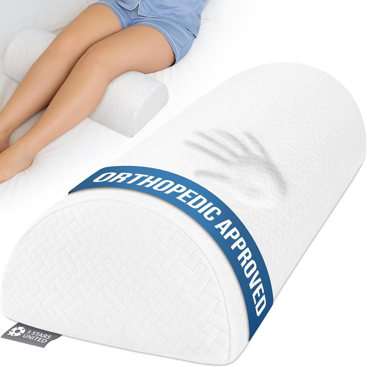 Knee Pillow for Back Sleeping – Half Moon Bolster Pillow for Legs, Under Knee Pillow for Sleeping on Back, Memory Foam Leg Pillow for Back Pain, White