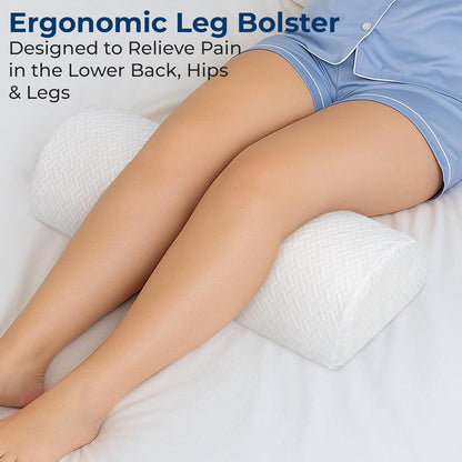 Knee Pillow for Back Sleeping – Half Moon Bolster Pillow for Legs, Under Knee Pillow for Sleeping on Back, Memory Foam Leg Pillow for Back Pain, White
