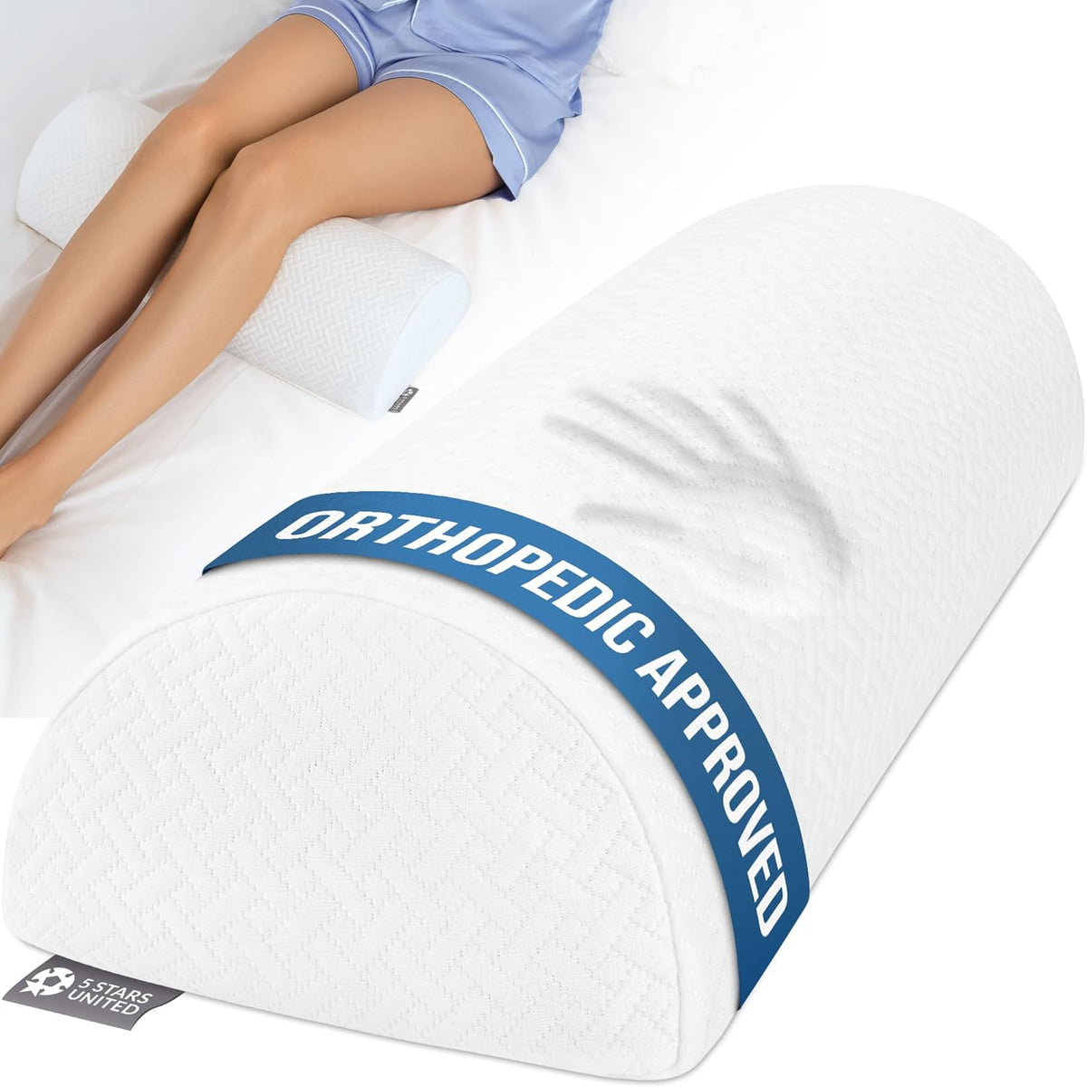 Knee Pillow for Back Sleeping – Half Moon Bolster Pillow for Legs, Under Knee Pillow for Sleeping on Back, Memory Foam Leg Pillow for Back Pain, White