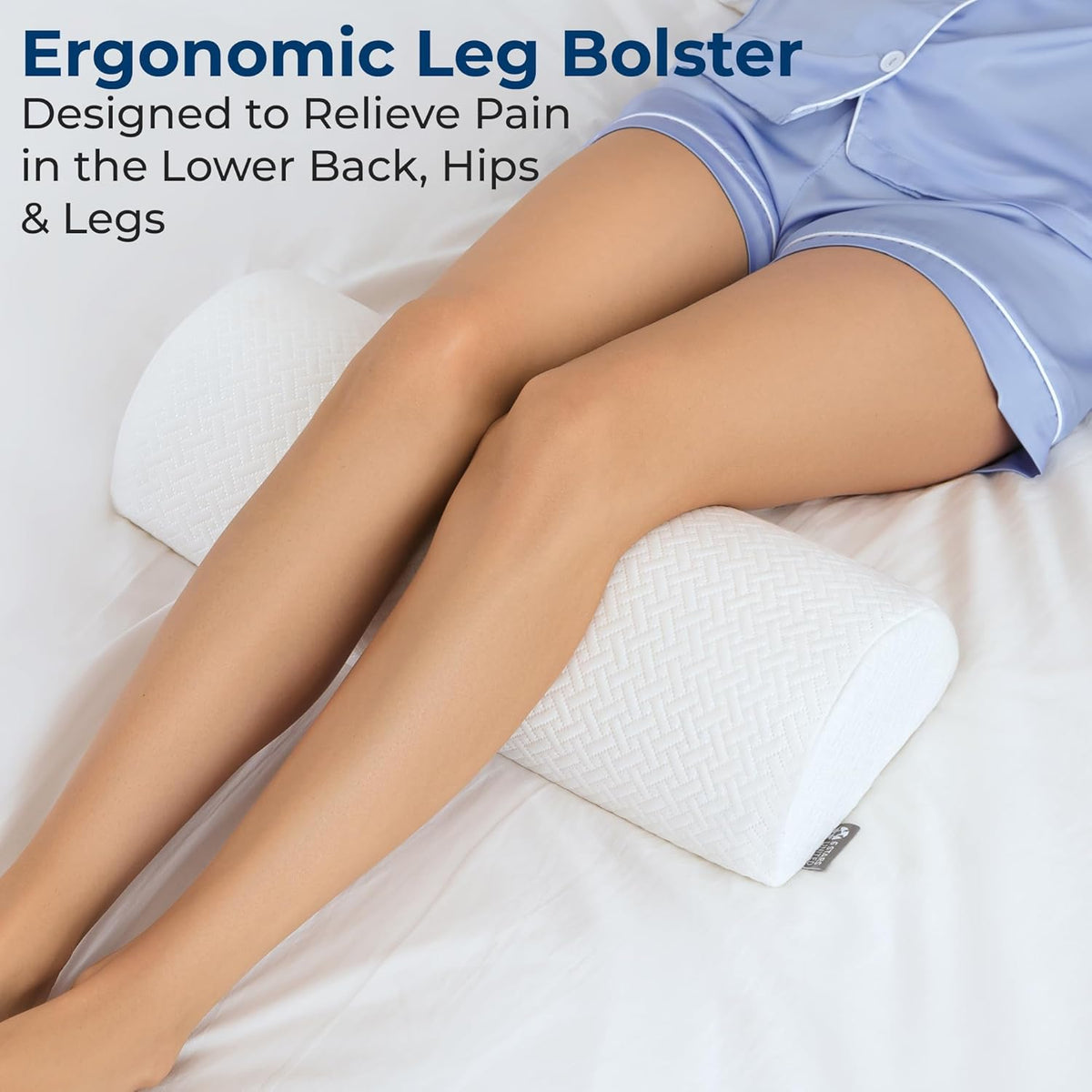 Knee Pillow for Back Sleeping – Half Moon Bolster Pillow for Legs, Under Knee Pillow for Sleeping on Back, Memory Foam Leg Pillow for Back Pain, White