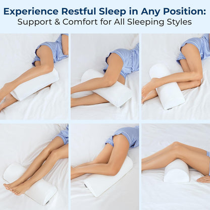 Knee Pillow for Back Sleeping – Half Moon Bolster Pillow for Legs, Under Knee Pillow for Sleeping on Back, Memory Foam Leg Pillow for Back Pain, White