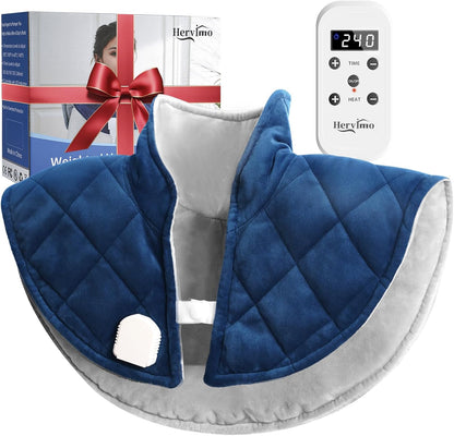 Heating Pad for Neck and Shoulders and Back, 2.2lb Weighted Heating Pads for Back Pain Relief, Large Electric Heat Pad, 6 Heat Settings, 5 Auto-Off, Birthday Gifts for Women Mom Men Dad Blue