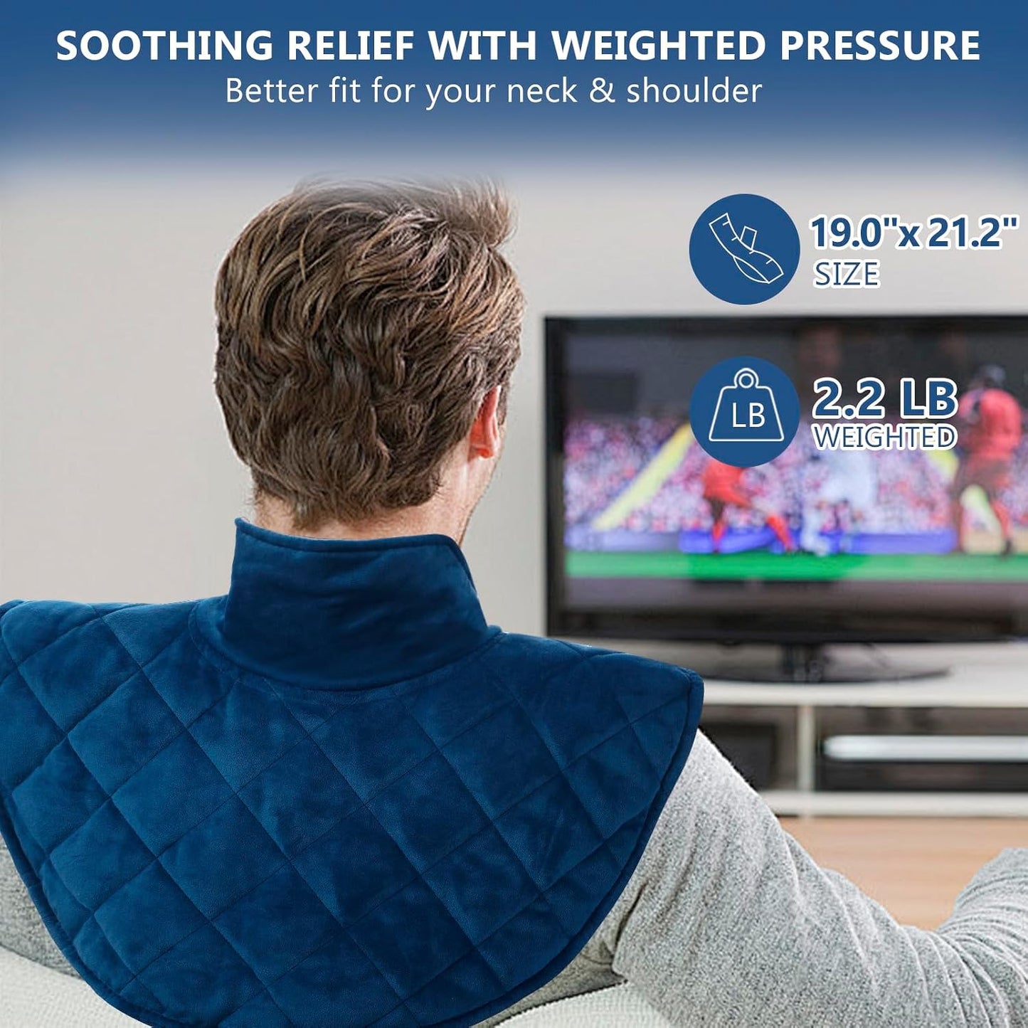 Heating Pad for Neck and Shoulders and Back, 2.2lb Weighted Heating Pads for Back Pain Relief, Large Electric Heat Pad, 6 Heat Settings, 5 Auto-Off, Birthday Gifts for Women Mom Men Dad Blue
