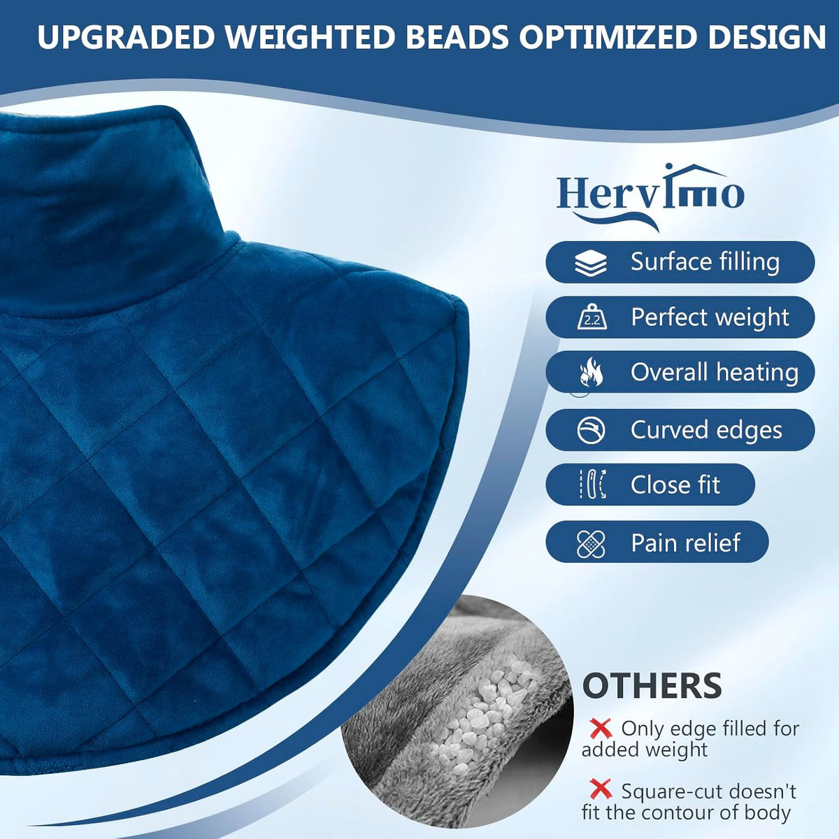 Heating Pad for Neck and Shoulders and Back, 2.2lb Weighted Heating Pads for Back Pain Relief, Large Electric Heat Pad, 6 Heat Settings, 5 Auto-Off, Birthday Gifts for Women Mom Men Dad Blue