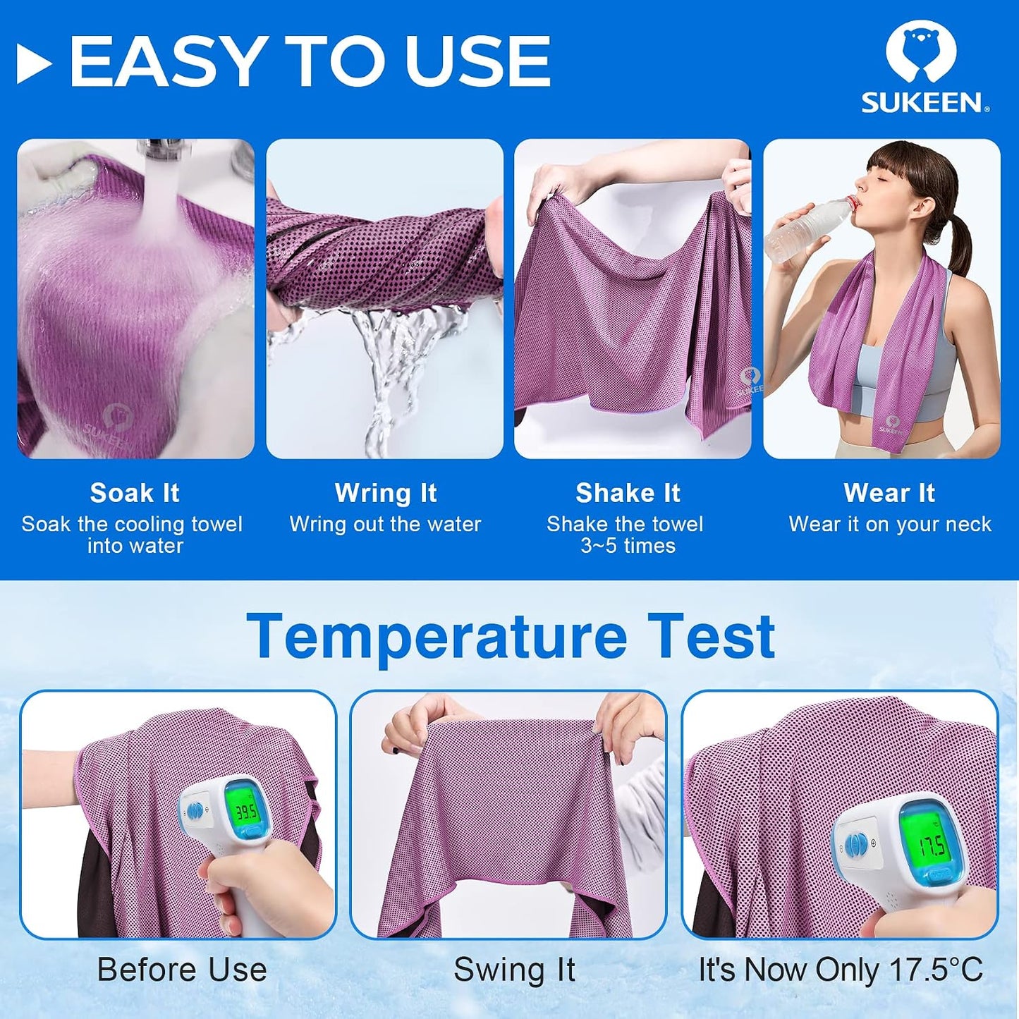 4 Pack Cooling Towels for Hot Weather 40"x12", Gym Towels for Men and Women, Soft Breathable Workout Towels for Yoga, Running, Sport, & More